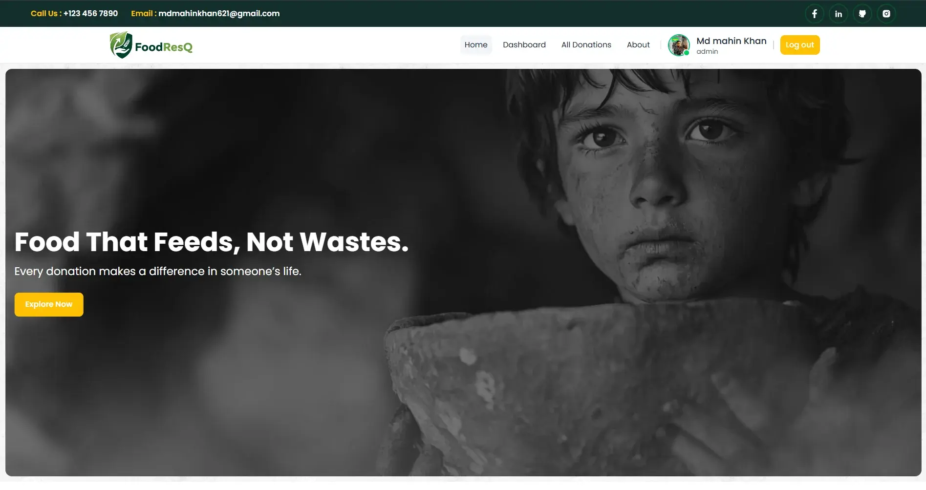 FoodResQ – Food Donation & Waste Reduction Platform